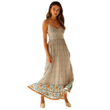 Fongt Summer New Large Swing Skirt Women's Bohemian V Tie Sling Broken Floral Dress
