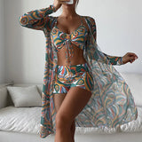 2025 New Women's Three-Piece Bikini Mesh Hooded Jersey With Fashion Anti-Smni