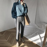 Chic Sweater Women Lazy Oversized Winter Vertical Bar Jumper Knit Thicken Solid Color Pullover Tops Warm Casual