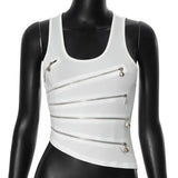 Fongt Women's Design Sense Niche Hottie Zipper Round Collar Hollow Sexy Vest