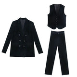 And Winter New Velvet Trousers Set Women's Double Breasted Elegant Suit Pants Set Office Business Coat And Chic