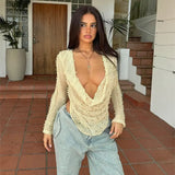Fongt Autumn 2024 New Street Spice Girls With Special Fabrics Collared Long-Sleeved Top