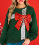 Autumn And Winter Bows Fashion Round-Neck Long-Sleeved Sleeves Spliced Christmas Jacket