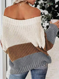 Fongt And Winter New Word Collar Shoulder Splicing Bump Color Loose Knitting Jacket Sweater