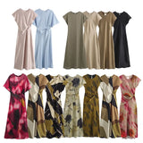 Fongt Women's Clothing 2025 Spring New Temperament Elegant Silk-Sting Texture Waist-Print Amply Dress