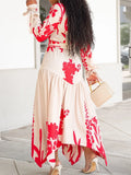 Fongt Women's Summer New Long-Sleeved Print Clip Irregularly Easier Grand African Dress