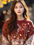 Fongt Retro-Red Age-Red Red Sweater In Autumn And Winter 2025 Women Loose Outer Wear Cover-Up Knitted Shirts