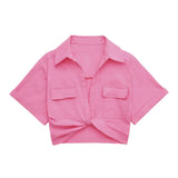 Fongt 2025 Color Elastic New Women's Knot Short Shirt Linen Blend