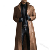 Fongt Men's Fashion Domineering Temperament Pure Color Trench Coat Of Body-In-Wear Leather Men's Jacket