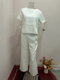 Fongt Summer New Fashion Solid Color Round Collar Loose Jacket Wide Leg Pants Two-Piece Female-Outfit
