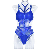 Dark Gothic Fishnet Sexy Bodycon Halter Bodysuits Women Grunge Punk Hollow Out Nightclub Lingerie Patchwork Emo Alt
