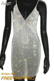 Women Bodycon See Through Mini Dress Glitter Rhinestone Fishnet Grid Spaghetti Strap Low Cut Sleeveless Backless