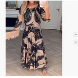 Fongt Summer New Temperament Elegant Seven-Sleeve Print Waist Dress Women's Dress