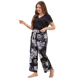 Fongt Size Pajamas Female Spring Autumn Loose Short-Sleeved Trousers Home Suit OZON-Outfit