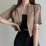 Fongt Version Of The Solid Color Short-Sleeved Cotton Tice Small Suit Woman 2025 Spring And Summer New Leisure Temperament Short Suit Coat