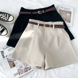 Fongt Pure Color High-Rise Thin Suit Shorts Wide Leg Pants With Belt Woman 2025 Summer