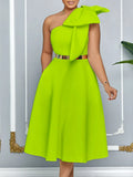 Fongt Large-Size Women's Summer New Fashion Slanted Shoulder Bow Banquet Dress African Dress