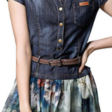 Fongt Summer New Women's Temperament Fashion Denim Dress Sleeveless Splicing Print Mid-Long