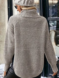Fongt And Winter Women's Sweater Fashion High-Pin Open Fork Cover Long-Sleeved Knitted Shirt Woman
