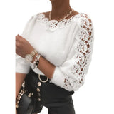 Fongt Women's Sweater 2025 Winter V-Neck Lace Spliced Solid Color Long-Sleeved Knitted Shirt Tide