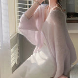 Mohair Temperament Solid color Loose Knitted Cardigans Women's sun protection shirt Women's top-Outfit