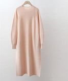 New 2021 Autumn Winter Women Dresses Mid-Calf Knitting Straight Sweaters Korean Style Elegant Solid Dresses