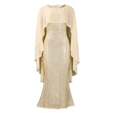 Fongt Women's Spring New Fashion Chiffon Cloak Cane Cown Banquet Party Dress Dress