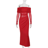 Fongt Summer 2024 New Long Dress Temperament Sexy Shoulder Mesh Yarn Hollow Dress