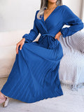 Real Shooting 2025 Spring And Summer Temperament Cross V Collar Big Swing 100 Folding Long Dress Women's