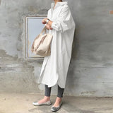 Women Autumn Sundress Elegant Long Shirt Dress Lapel Neck Long Sleeve Solid Vestido Casual Loose Work Dresses Robe