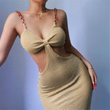 Straps Beach Long Dress Summer Sexy Cut Out Bodycon Dress Women Knitted Backless Maxi Party Elegant Dress Robe