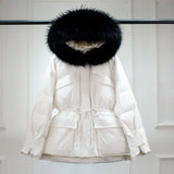 Huge Real Raccoon Fur Hooded Waterproof Winter Duck Down Jacket Women Fashion Female Parkas Sash Tie Up Puffer