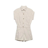 Women Fashion Denim Jumpsuits Shorts Vintage Short Puff Sleeves Back Elastic Button Female Playsuits