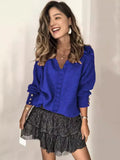Fongt 2025 New Lace V-Necked Jacket Sweater Lady Loose Long-Sleeved Solid-Colored Sweater