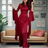 Fongt Summer New Round Collar Horn Sleeve Women's Sexy Dress Dress Dress