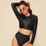Long-Sleeved Hooded Yarn Bikini Swimsuit Split High-Waist Triangle Three-Piece Set Swimsuit