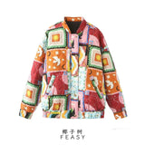 Fongt Women's Clothing 2025 Autumn New French Retro Print Quilt Cotton Jacket