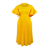 Fongt Casual Comfort Hollow Collar Folding Skirt Elegant Style Level Feel Horn Sleeve Dress Dress Dress