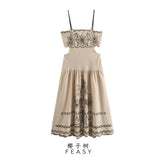Fongt Women's Clothing 2025 Summer New Cotton Embroidery Sling Skirt