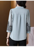 Chiffon Loose Women's Shirts New Fashion Blouses Printing Polo Collar Summer Casual 3/4 Sleeve Korean Style Female