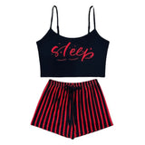 Fongt Sling Pyjamas Women's Sleet Shorts Set Letter Striped Print Lady's Home Clothes Can Be