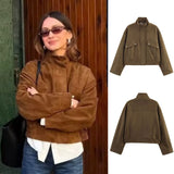 Fongt Explosive Women's Fashion Loose Zipper Trim Collar Velvet Jacket Jacket