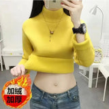 Casual Half Turtleneck Plush Velvet Lined Thicken Knitted Pullover Women Winter Warm Knitwear Jumper Soft Malhas