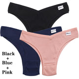 3Pcs Cotton Panties Women's Underwear G-string Comfortable Casual T Back Female V Shaped Waist Thong Intimate