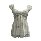 Fongt Wind Sling Vest Bow Folded Burst Embroidered Doll Shirt To Take Sleeveless Top 9561