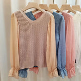 Fongt Temperament Spliced Chiffon Sleeve Long-Sleeved Top Women's Spring And Autumn New Design Sense Slimming