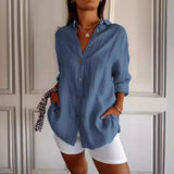 Fongt New Single-Dran Buckle Folding Collar Shirt Burst Lady Solid Color Can Sleeve Top