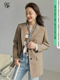 Suit Collar Full Regular Sleeve Blazers Loose waist Rear Fork Design Coat Office Lady Solid Double Breasted