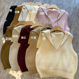 Fongt Version V-Collar Loose Show Thin Knit Vest 2024 New Small Fresh Sleeveless Sweater Vest Female-Outfit
