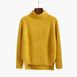 Women's Sweater Turtleneck Knitted Jumper Solid Color Sweater Casual Loose Long Sleeve Crocheted Pullovers Yellow
